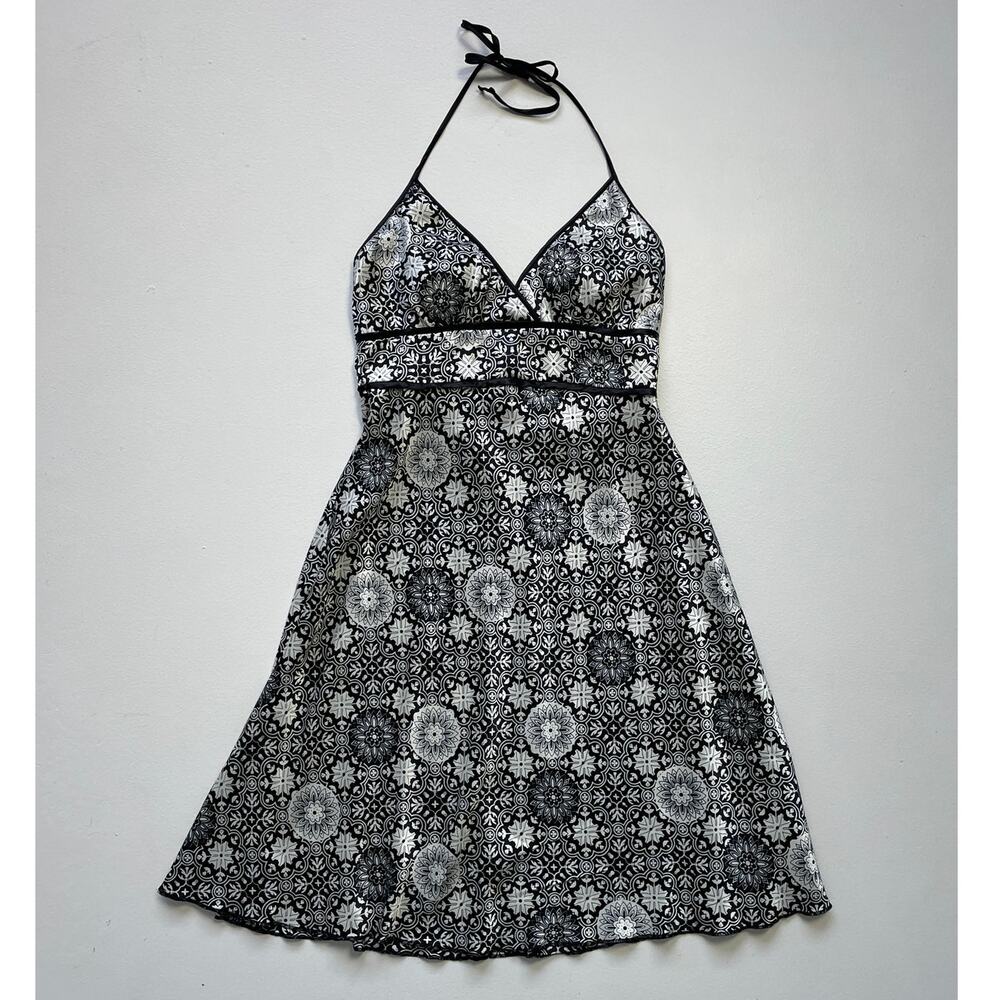 Vintage Y2K Psychedelic Midi Halter Dress / Sz S /Indie Sleaze Boho Floral Retro